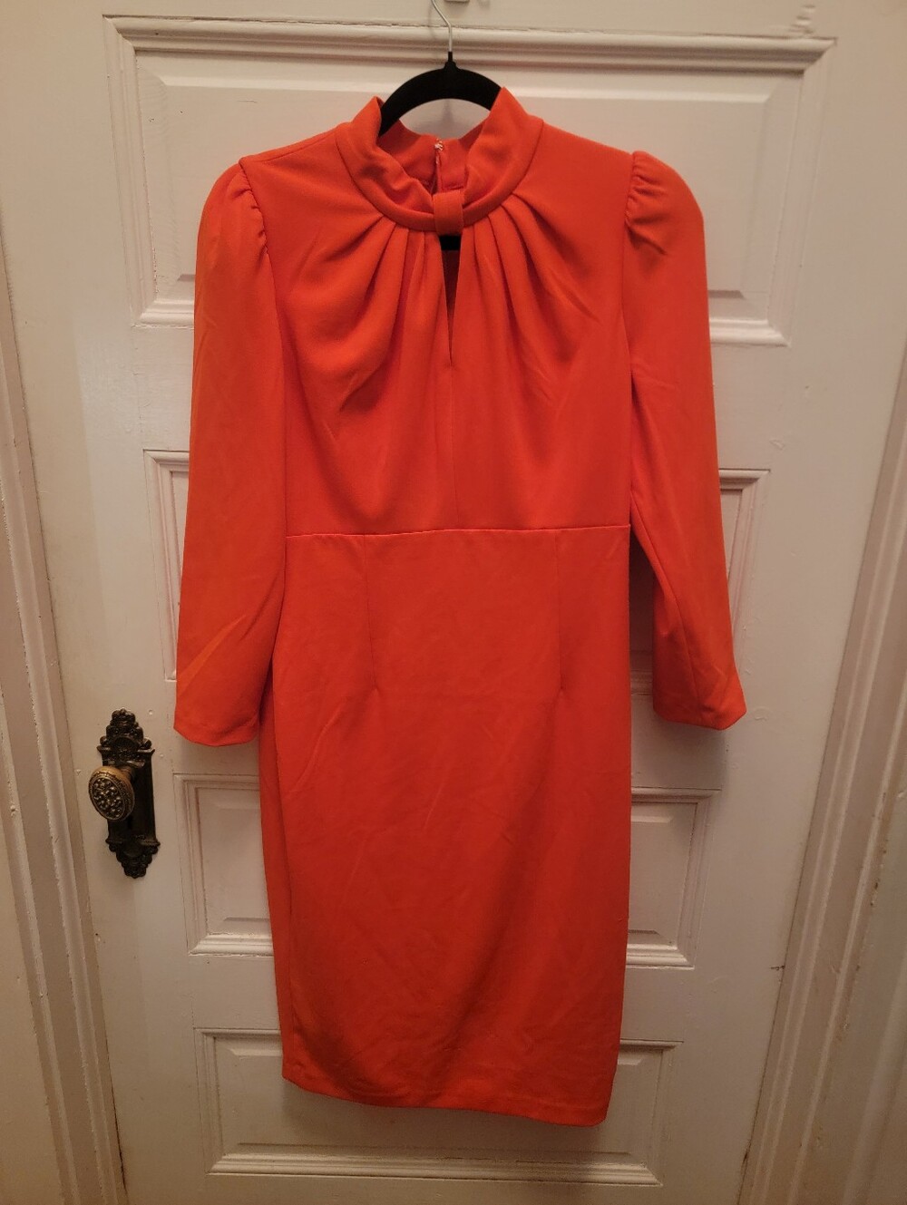 Calvin Klein Size 10 Women's Orange Long Sleeve Keyhole Dress
